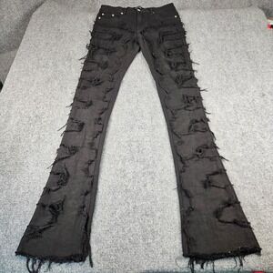 Guapi Mens Distressed Shredded Denim Jeans Black Streetwear Size 30 Distressed